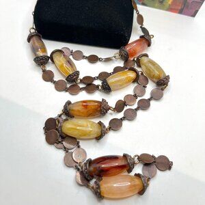 Kate Hines Copper Disc and Lucite Stone Necklace